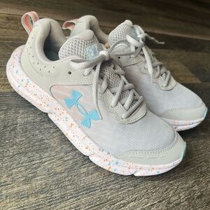 Under Armour Kids' Gray Sneakers with Teal and Orange Accents